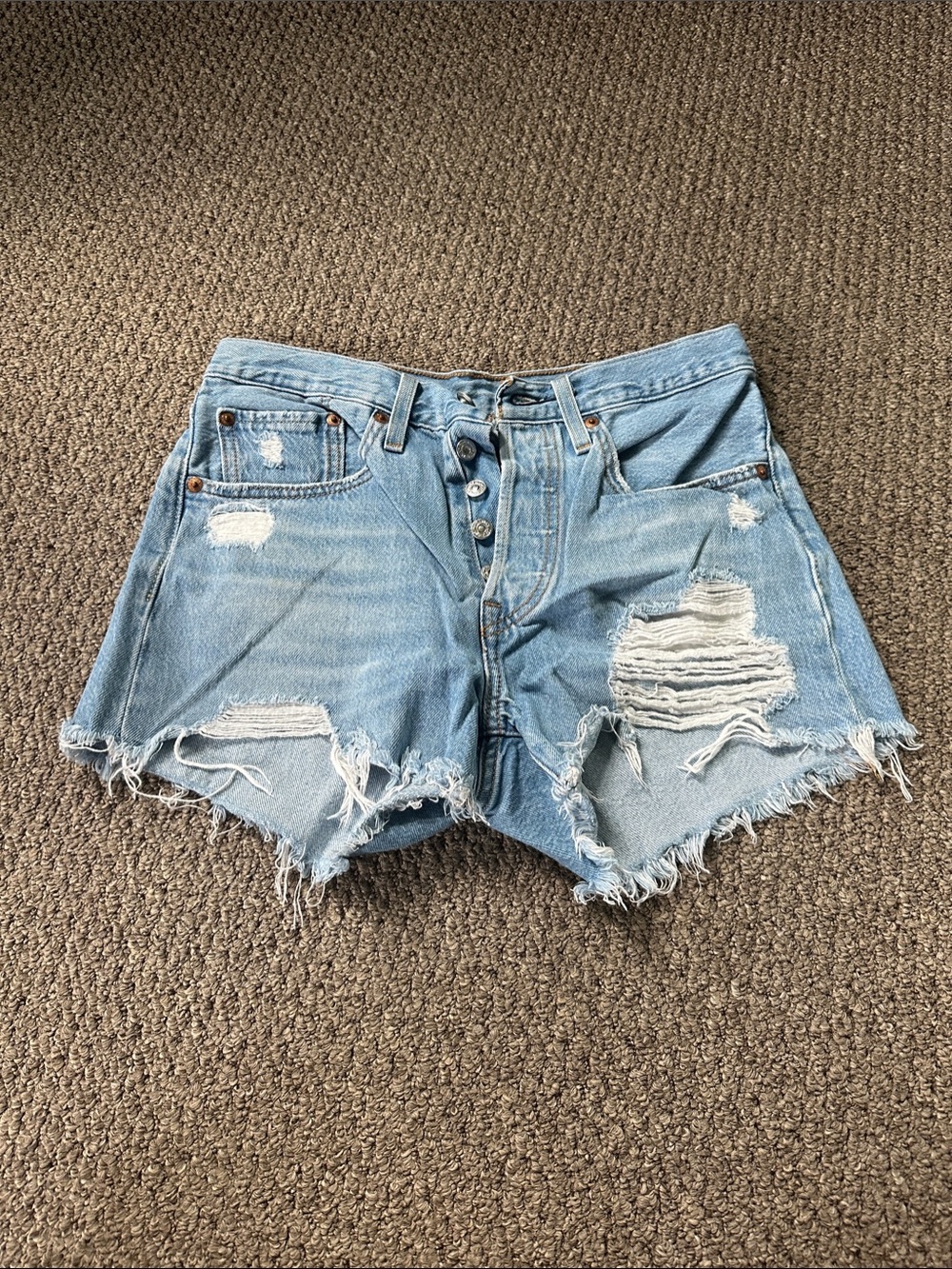 Levi's Light Blue Distressed High-Rise Denim Shorts
